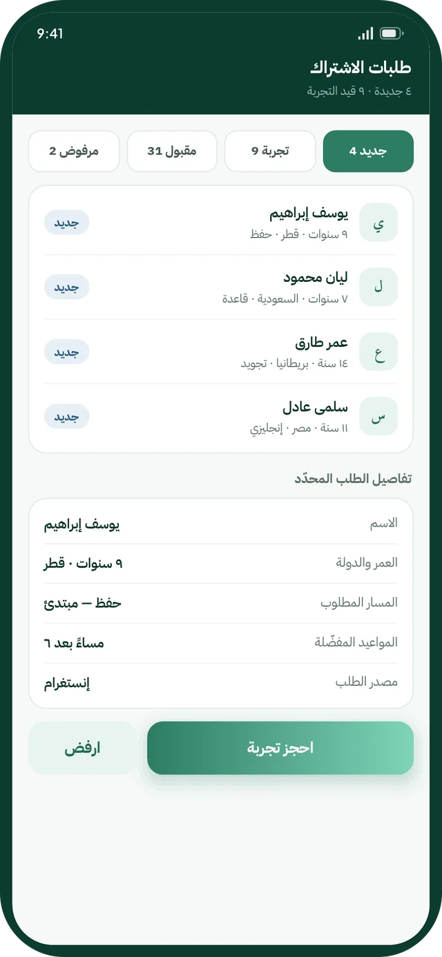 Subscription requests · book a trial