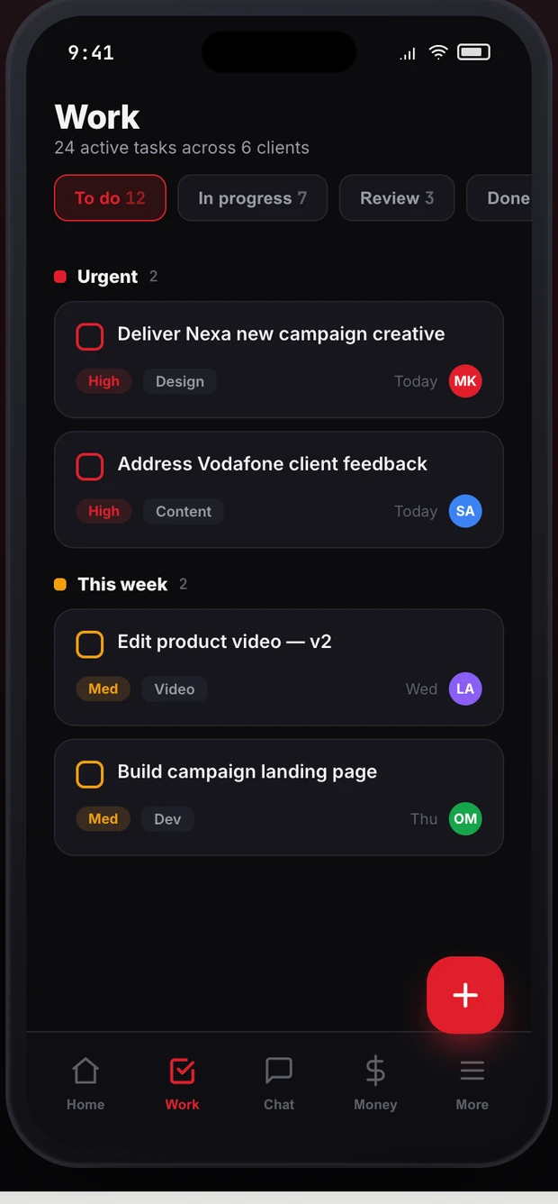 Work · cross-client board